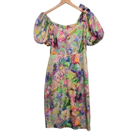 Plenty by Tracy Reese Womens Small  Floral Sheath Dress Off Shoulder Puff Sleeve - Picture 5 of 8